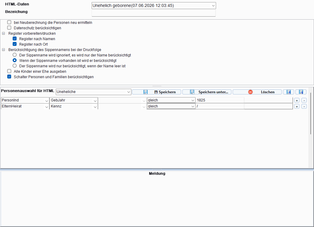 HTML-Erzeugen Dialog mit Ausgabeoptionen