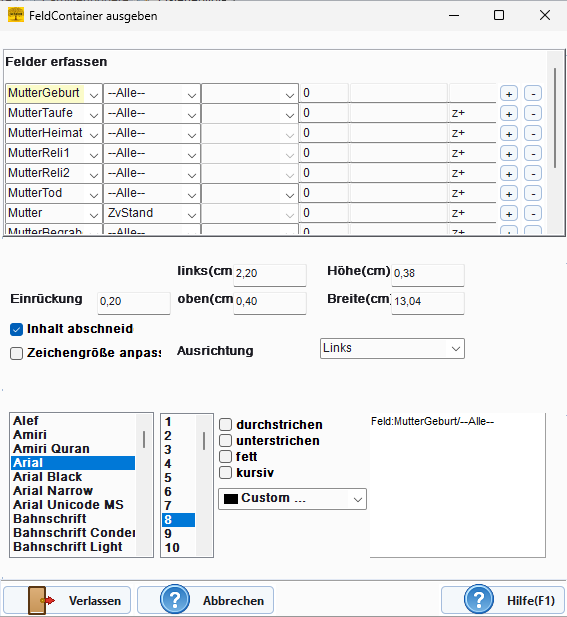 Containerfeld-Editor