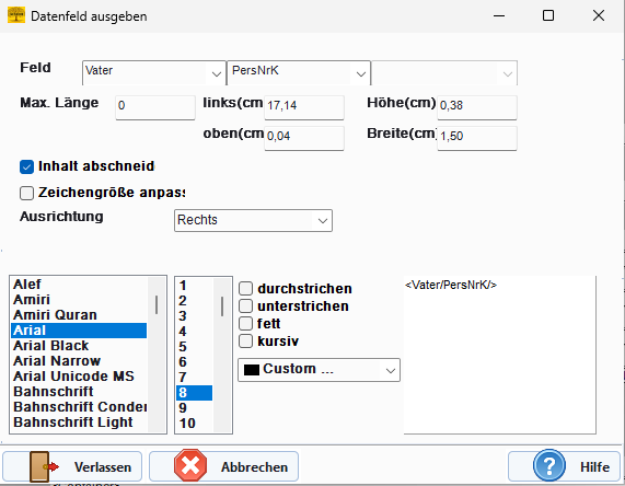 Datenfeld-Editor