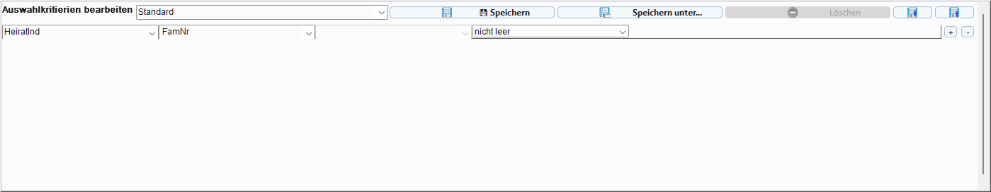 Auswahlfilter-Panel mit zwei Filterzeilen und Konfigurationsauswahl