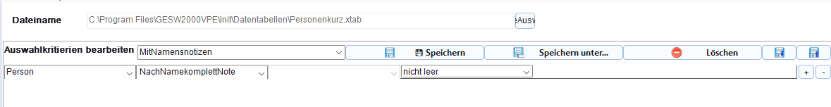 Auswahlfilter mit dem Feld Notiz zu Nachname und dem Vergleich nicht leer