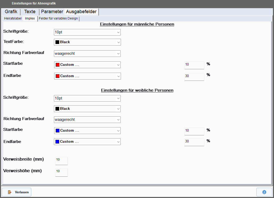 Implex-Einstellungen: Farbe und Größe von Implexwerten