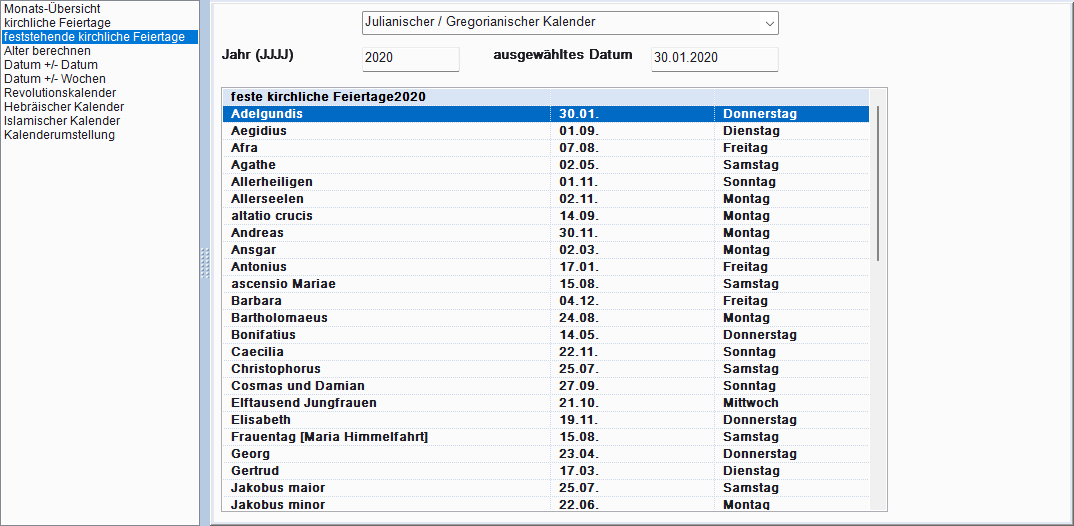 Genealogiekalender – Feststehende kirchliche Feiertage