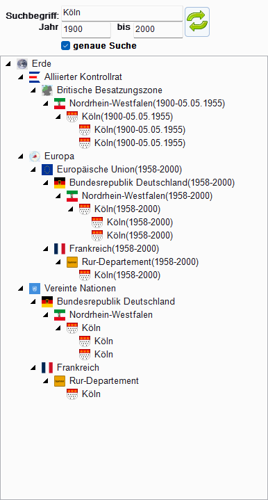 Ortsbaum in der linken Navigationsleiste