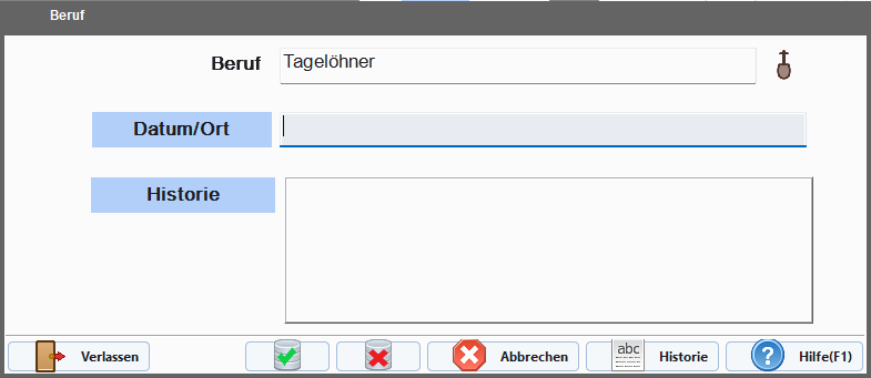 Erweiterte Berufserfassung mit Zeitraum, Ort und Notizen