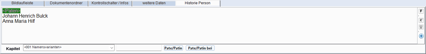 Panel-Tabs: Bilder, Dokumente, Prüfung, Zusatzfelder, Historie