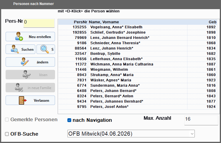 Suchdialog für die direkte Suche per Personen-Nr.