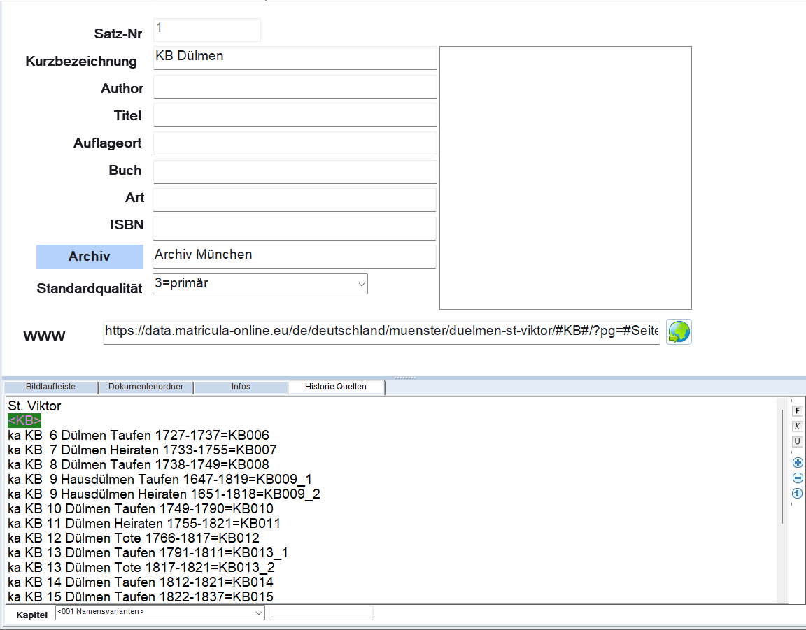 Screenshot des Quellenformulars mit URL-Template und Historienkapitel-Konfiguration